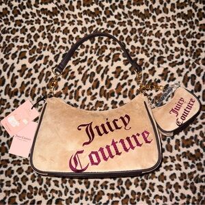 NWT Juicy Couture Velour Pecan Chocolate Better Together 2-in-1 Shoulder Bag